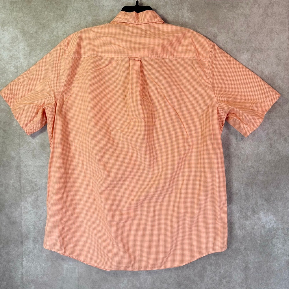 Chaps Button Down Shirt Mens XL Orange Gingham Short Sleeve Easy Care Logo - Picture 2 of 11